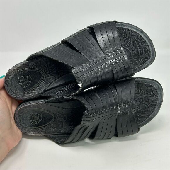 Ariat Women's Costa Huarache Slide Sandals Black Strappy Leather Size 9 Casual - Picture 10 of 12